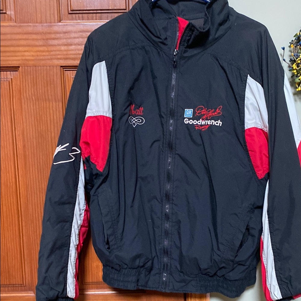 Red and Black Hooded Windbreaker with Water-Resistant Fabric